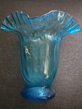 Blue Ruffled Glass Vase